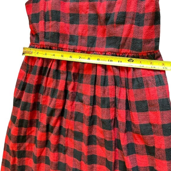 Red Black Buffalo Plaid Sleeveless Midi Dress FADS Cotton 4P Jumper Sundress - Picture 10 of 14